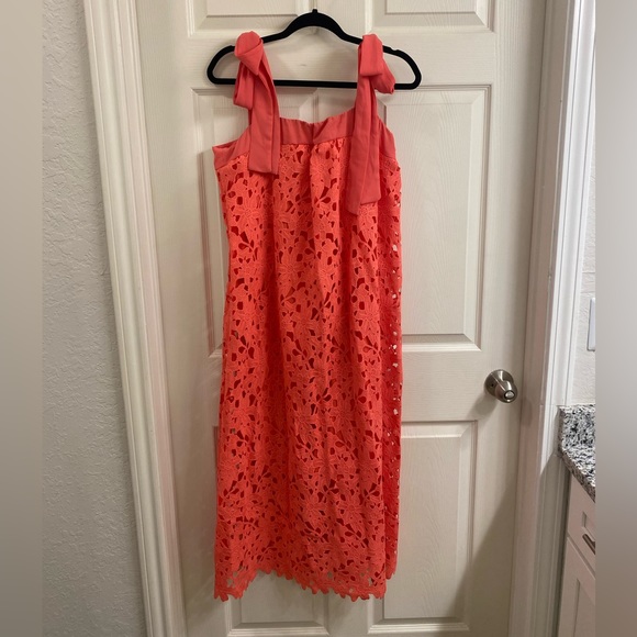 Renee C Coral Pink Lace Midi Tie-Strap Dress Size L - Picture 4 of 6